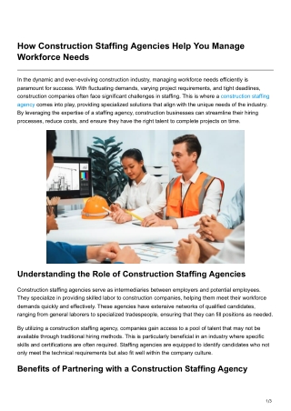 How Construction Staffing Agencies Help You Manage Workforce Needs