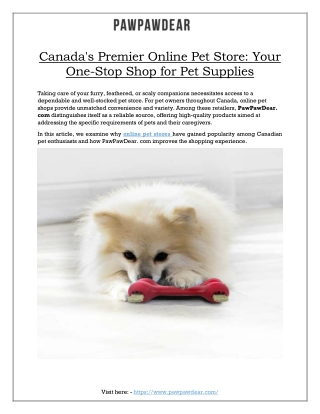 Canada's Premier Online Pet Store: Your One-Stop Shop for Pet Supplies