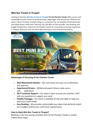 Mini Bus Travels in Tirupati