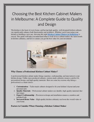Choosing the Best Kitchen Cabinet Makers in Melbourne A Complete Guide to Quality and Design