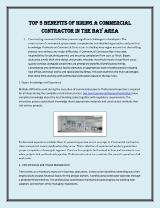 Top 5 Benefits of Hiring a Commercial Contractor in the Bay Area