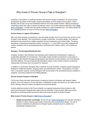 Why Invest in Proviso Group’s Flats in Kharghar_