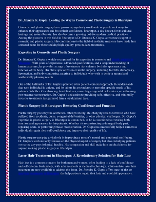 Dr. Jitendra K. Gupta: Leading the Way in Cosmetic and Plastic Surgery in Bharat