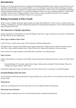 Baking Essentials at Pitco Foods