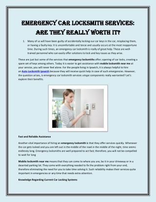 Emergency Car Locksmith Services