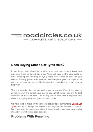Does Buying Cheap Car Tyres Help?