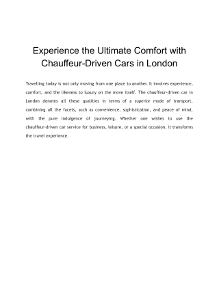 Experience the Ultimate Comfort with Chauffeur-Driven Cars in London (1)