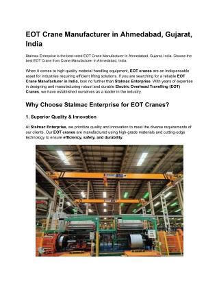 EOT Crane Manufacturer in Ahmedabad, Gujarat, India