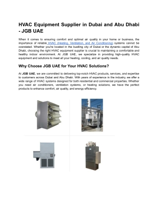 HVAC Equipment Supplier in Dubai and Abu Dhabi - JGB UAE