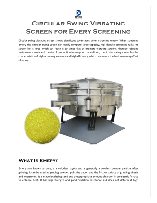 Circular Swing Vibrating Screen for Emery Screening