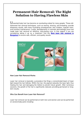 Permanent Hair Removal, The Right Solution to Having Flawless Skin