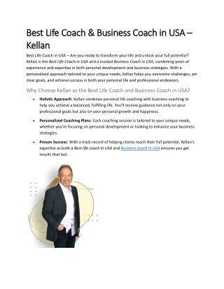 Best Life Coach & Business Coach in USA – Kellan