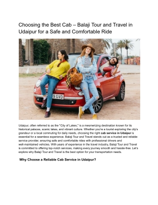 Choosing the Best Cab – Balaji Tour and Travel in Udaipur for a Safe and Comfort