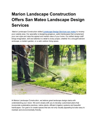 Marion Landscape Construction Offers San Mateo Landscape Design Services