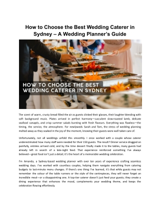 How to Choose the Best Wedding Caterer in Sydney