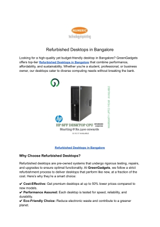 Refurbished Desktops in Bangalore