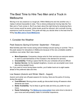 The Best Time to Hire Two Men and a Truck in Melbourne