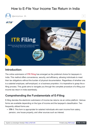 How to E-File Your Income Tax Return in India