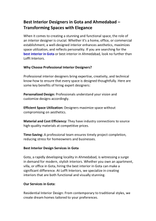 Expert Interior Designers in Gota – Elevate Your Home & Office