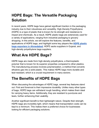 HDPE Bags_ The Versatile Packaging Solution