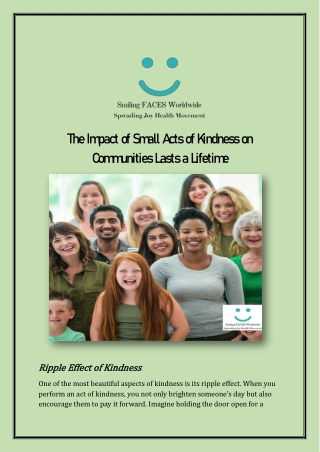 The Impact of Small Acts of Kindness on Communities Lasts a Lifetime