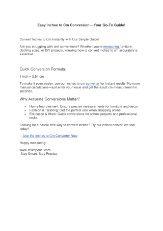 Easy Inches to Cm Conversion