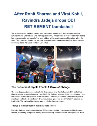 After Rohit Sharma and Virat Kohli, Ravindra Jadeja drops ODI RETIREMENT bombshell