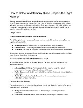 How to Select a Matrimony Clone Script in the Right Manner
