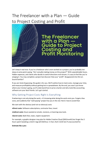 The Freelancer with a Plan — Guide to Project Costing and Profit Monitoring