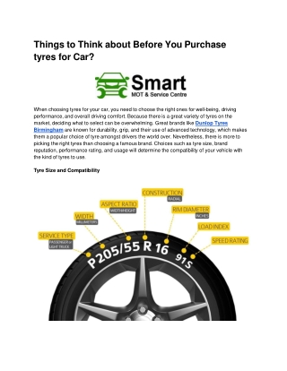 Things to Think about Before You Purchase tyres for Car