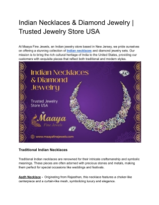 Indian Necklaces & Diamond Jewelry _ Trusted Jewelry Store USA