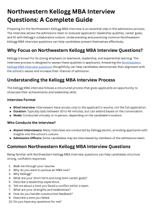Northwestern Kellogg MBA Interview Questions A Complete Guide