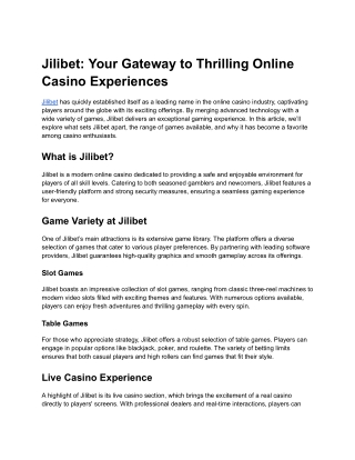 Jilibet_ Your Gateway to Thrilling Online Casino Experiences
