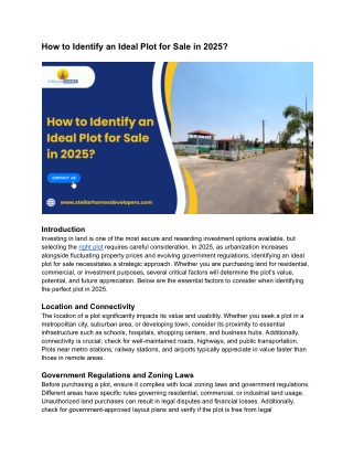 How to Identify an Ideal Plot for Sale in 2025