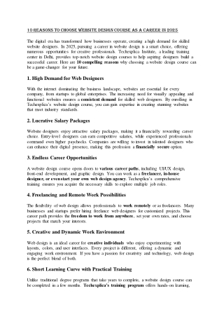 10 reasons to choose Website Design Course as a career in 2025