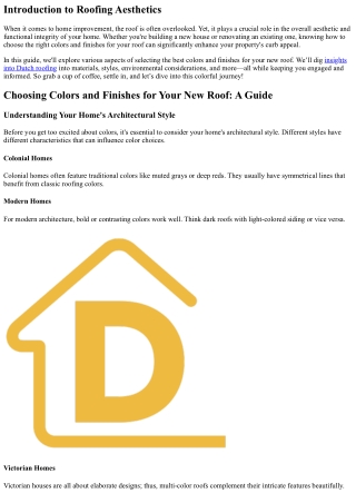 Choosing Colors and Finishes for Your New Roof: A Guide