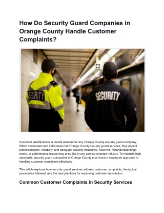 How Do Security Guard Companies In Orange County Handle Customer Complaints?