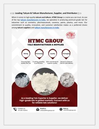 Talcum & Talkum Manufacturer, Supplier, and Distributor