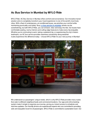 Ac Bus Service in Mumbai by MYLO Ride