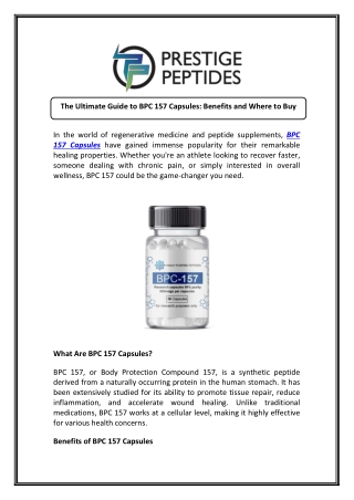 Buy BPC 157 Capsules Online Now - Prestige Peptides