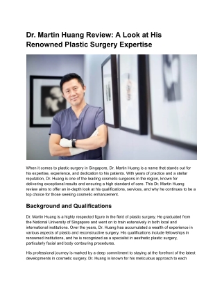 Dr. Martin Huang: A Pioneer in Plastic Surgery Excellence