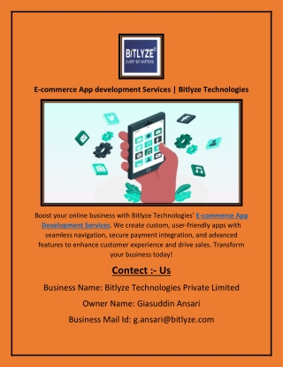 E-commerce App development Services | Bitlyze Technologies