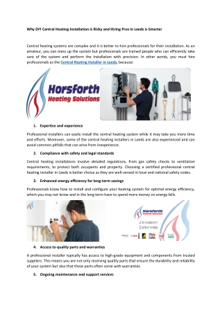 Why DIY Central Heating Installation is Risky and Hiring Pros in Leeds is Smarter