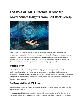 Expert DAO Directors | Bellrock Group