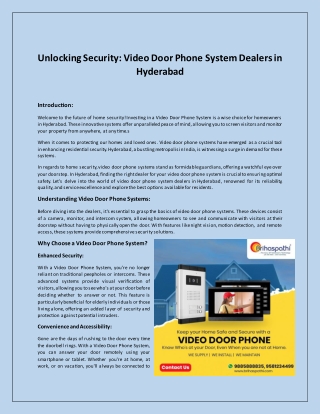 Unlocking Security - Video Door Phone System Dealers in Hyderabad