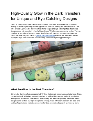 High-Quality Glow in the Dark Transfers for Unique and Eye-Catching Designs