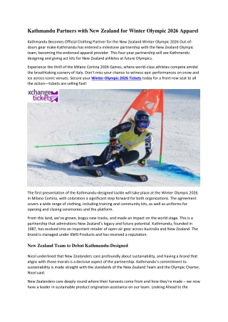 Kathmandu Partners with New Zealand for Winter Olympic 2026 Apparel