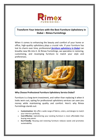 Revive Furniture with Best Furniture Upholstery in Dubai