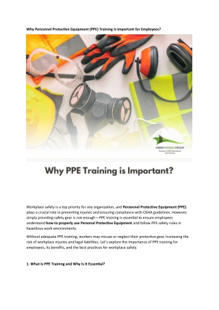 Why Personnel Protective Equipment Training is Important