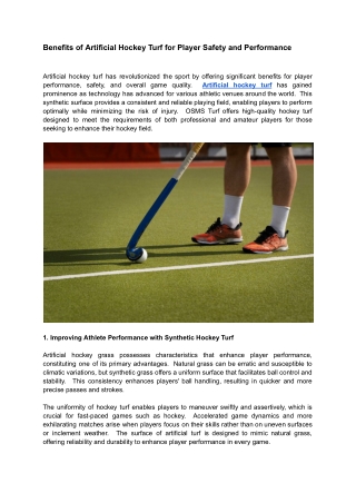 Benefits of Artificial Hockey Turf for Player Safety and Performance